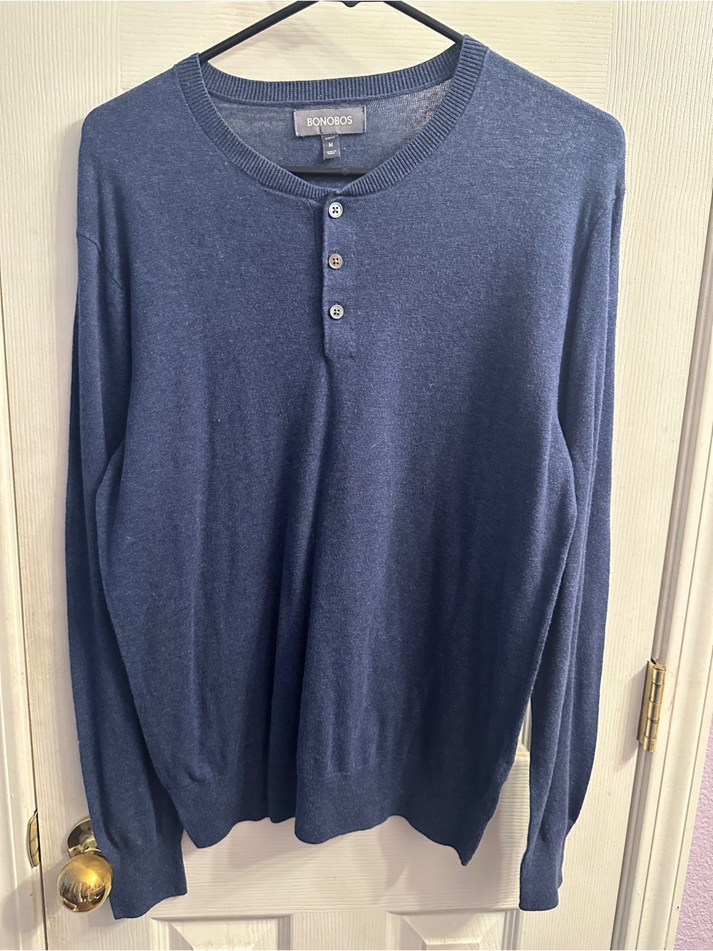 Bonobos Men's Slim Fit Navy Crewneck Henley Sweater
